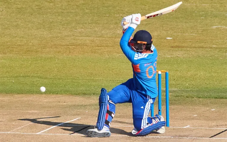 INDIAN opener Vaibhav Sooryavanshi plays a shot during the first T20 International against Zimbabwe at the Harare Sports Club on Thursday.—AFP