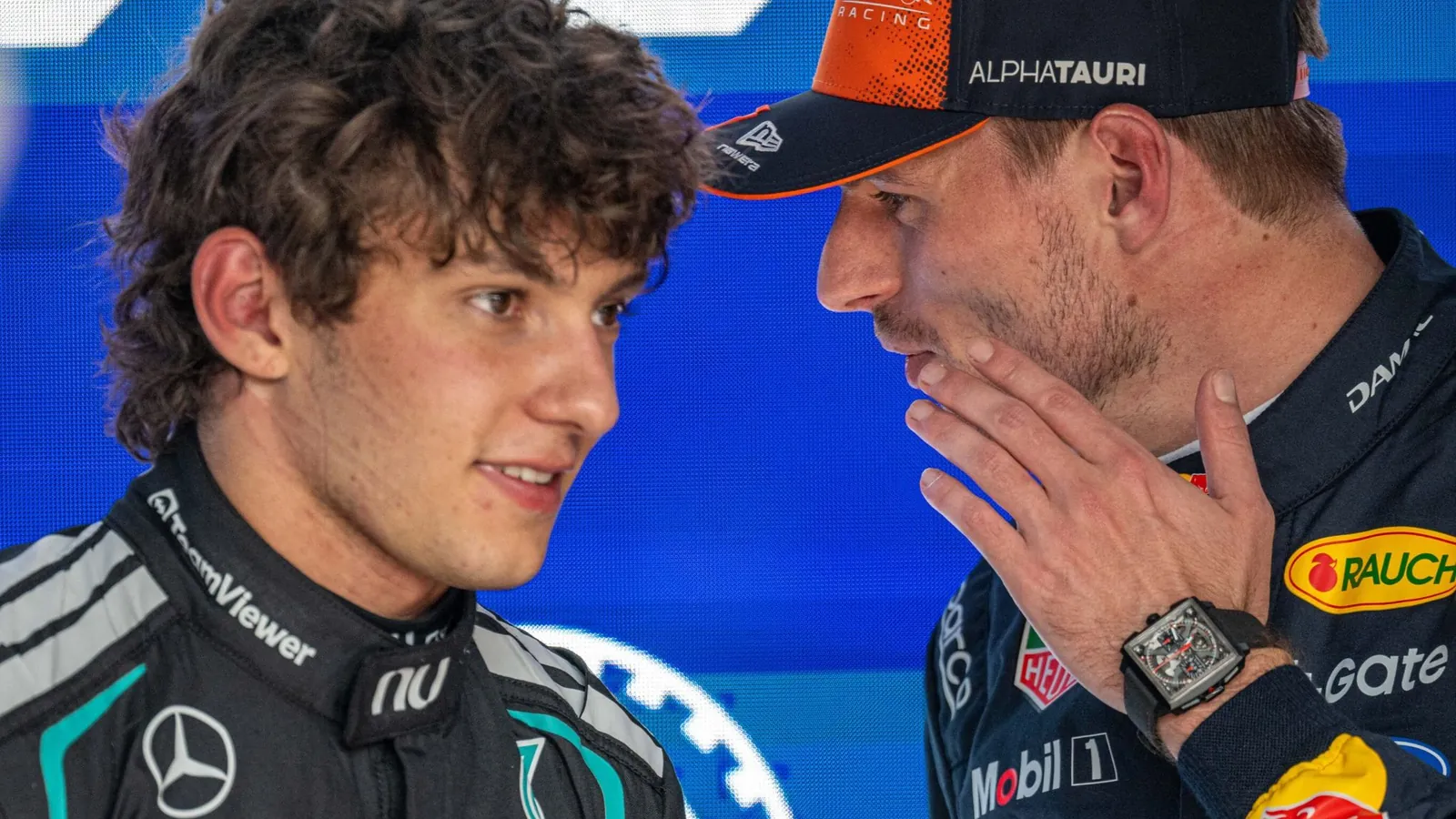 Mercedes Italian driver Kimi Antonelli and Red Bull Racing Dutch driver Max Verstappen