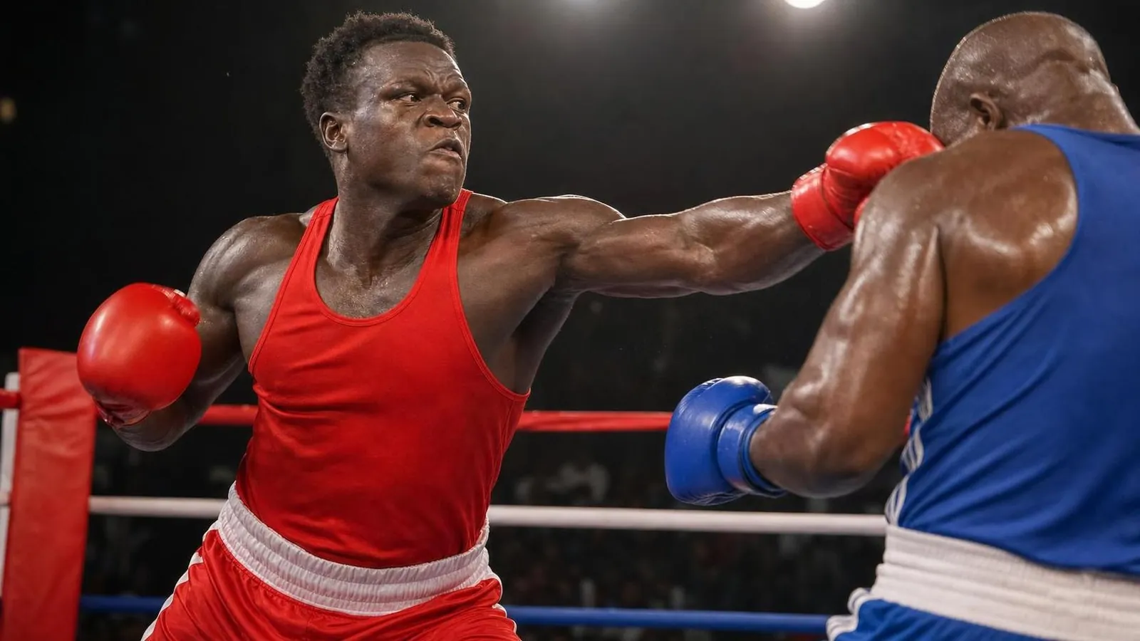 Aziz Abdul throws a punch in a boxing ring before Commonwealth Games 2026 meeting with Damar Thomas