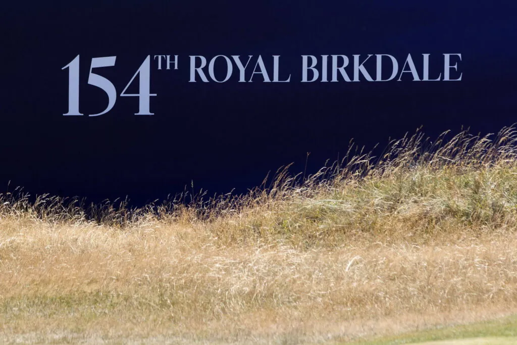 13th July 2026 Royal Birkdale Golf Club, Southport, Merseyside, England The Open Championship Practice Day Two the 154th Open Championship logo on a grandstand at the 18th hole DavidxBlunsden13th July 2026 Royal Birkdale Golf Club, Southport, Merseyside, England The Open Championship Practice Day Two the 154th Open Championship logo on a grandstand at the 18th hole DavidxBlunsden