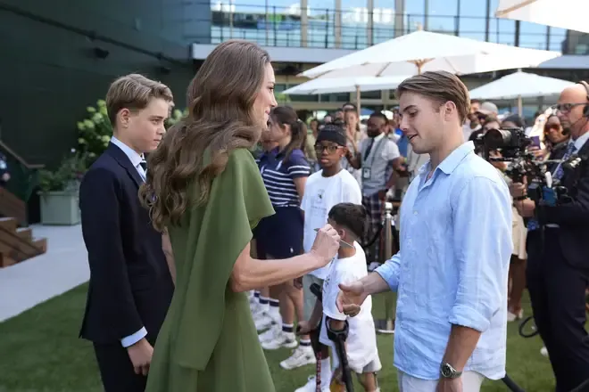 Catherine, Princess of Wales and Prince George and Princess Charlotte meet semi-finalist Arthur Fery